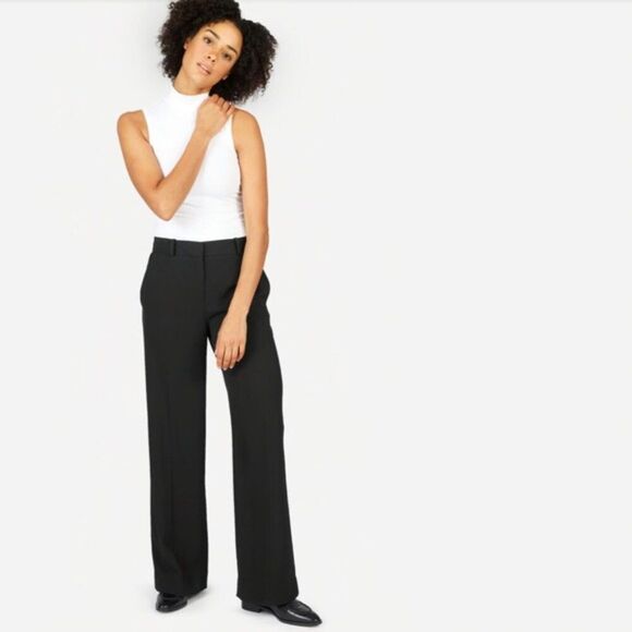 Everlane Wide Leg Pants Triacetate Trousers Full Lenght Black Size 00 - Picture 2 of 11